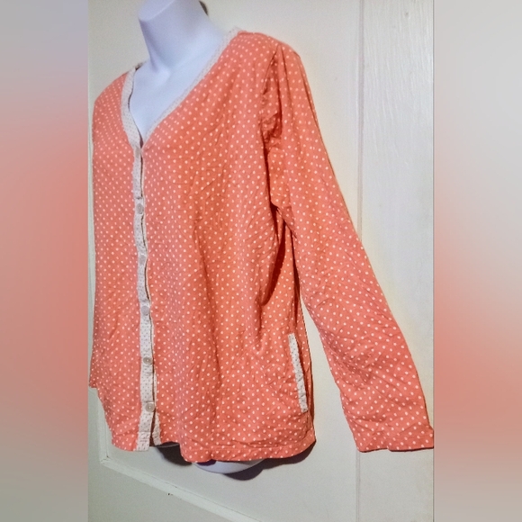 🛍BUNDLE ONLY🛍KIM ROGERS LADIES PINK W/GRAY POLKA DOTS PAJAMA TOP - Picture 4 of 6